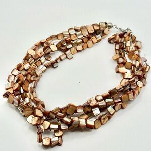 VTG Multi-Strand Shell Statement Necklace - Cognac Brown Mother of Pearl Boho